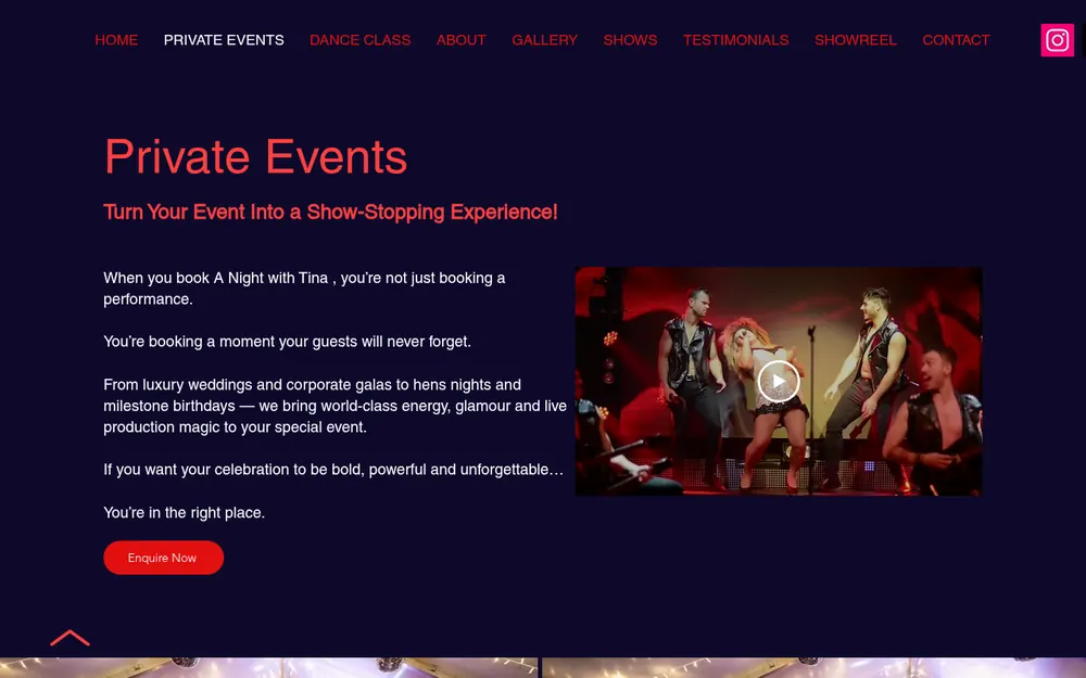 A Night With Tina website: Private events