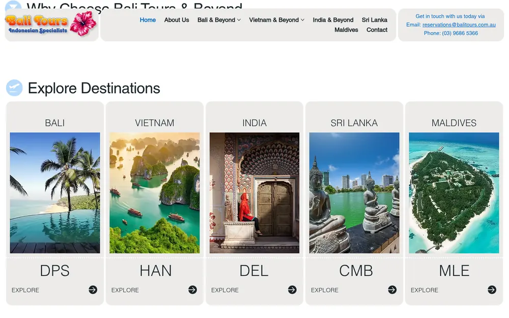Bali Tours & Beyond website: Explore the destinations