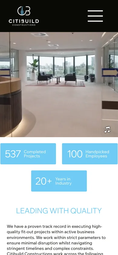 Citibuild Construction website on a phone
