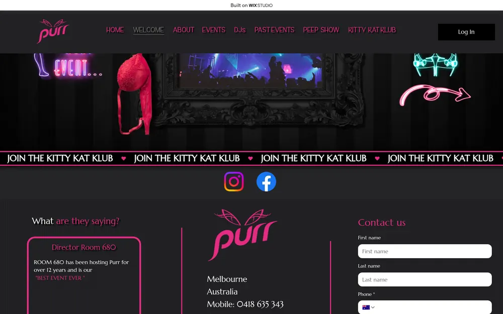 Purr Events website: Join the Kitty Kat Klub