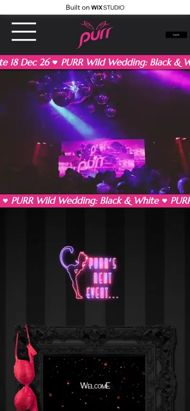 Purr Events website on a phone