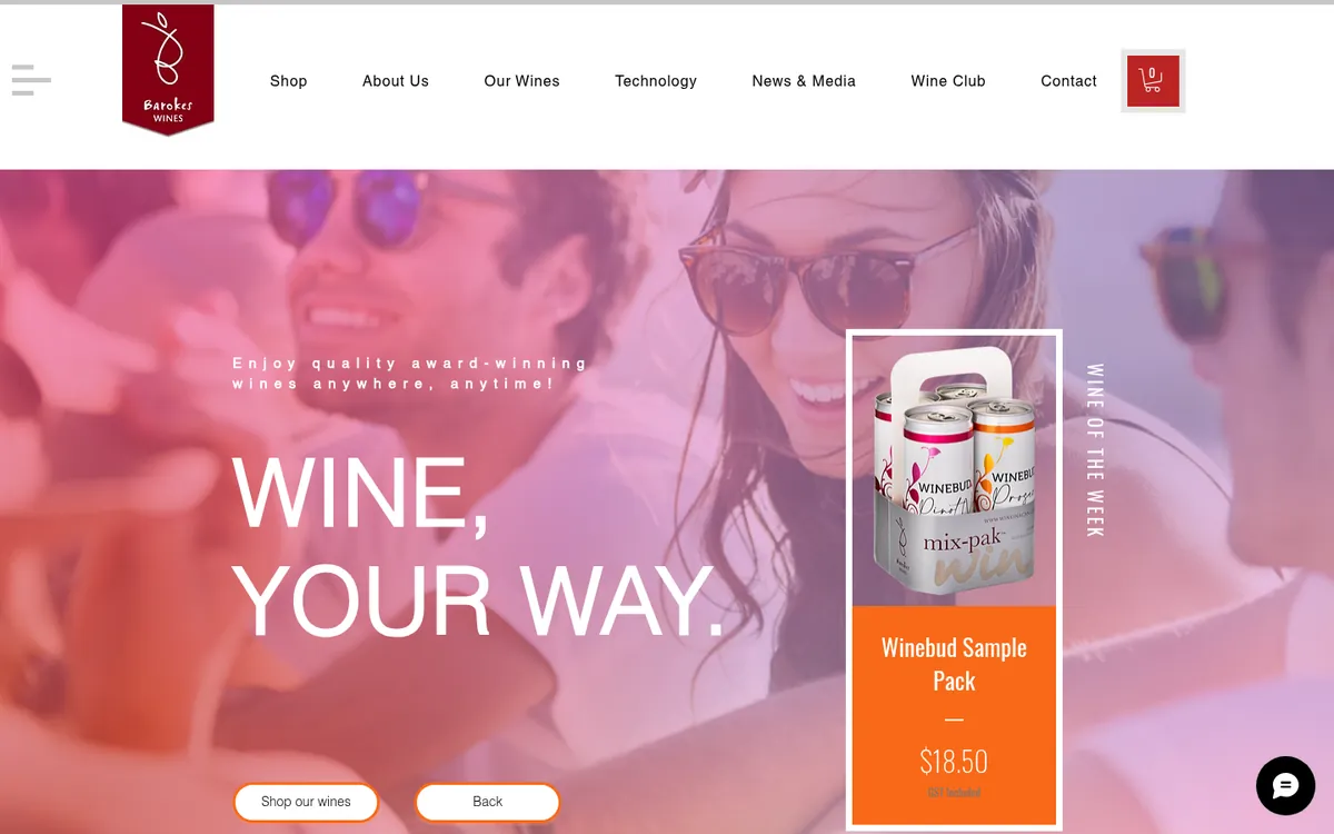 Wine in a Can (Barokes Wines) website homepage